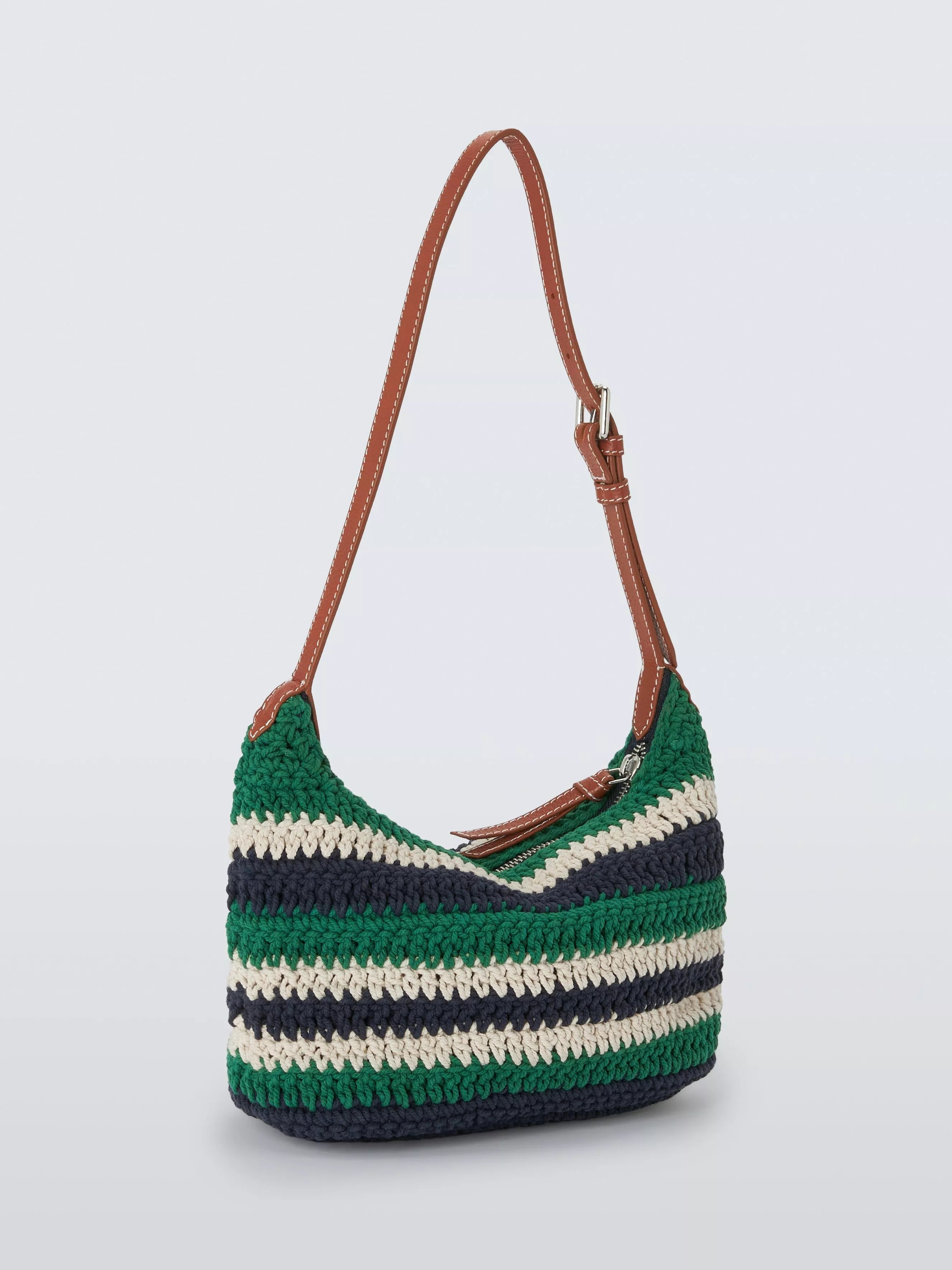 John Lewis knitted mini tote bag green navy striped (British brand)