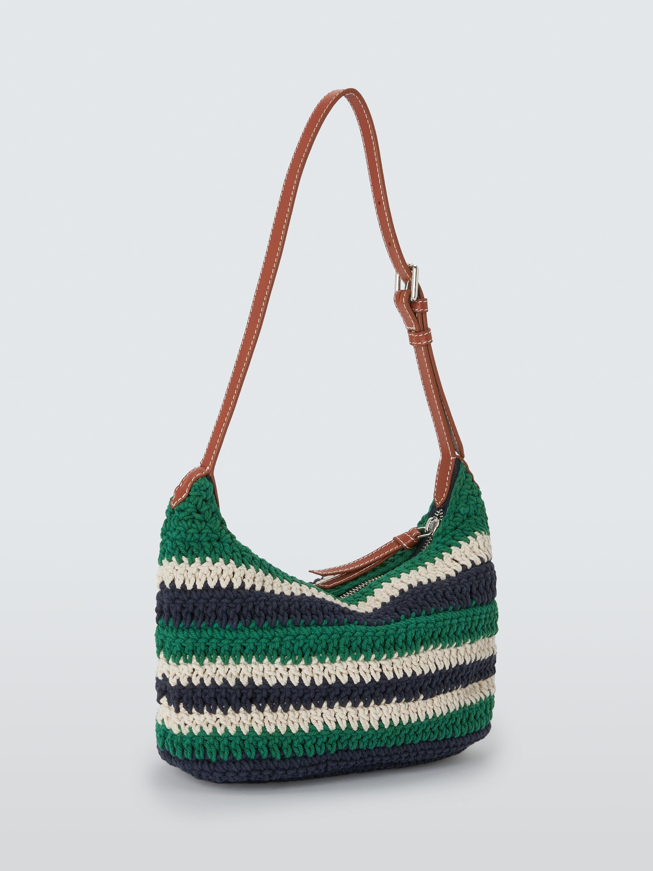 John Lewis knitted mini tote bag green navy striped (British brand)