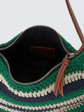 John Lewis knitted mini tote bag green navy striped (British brand)