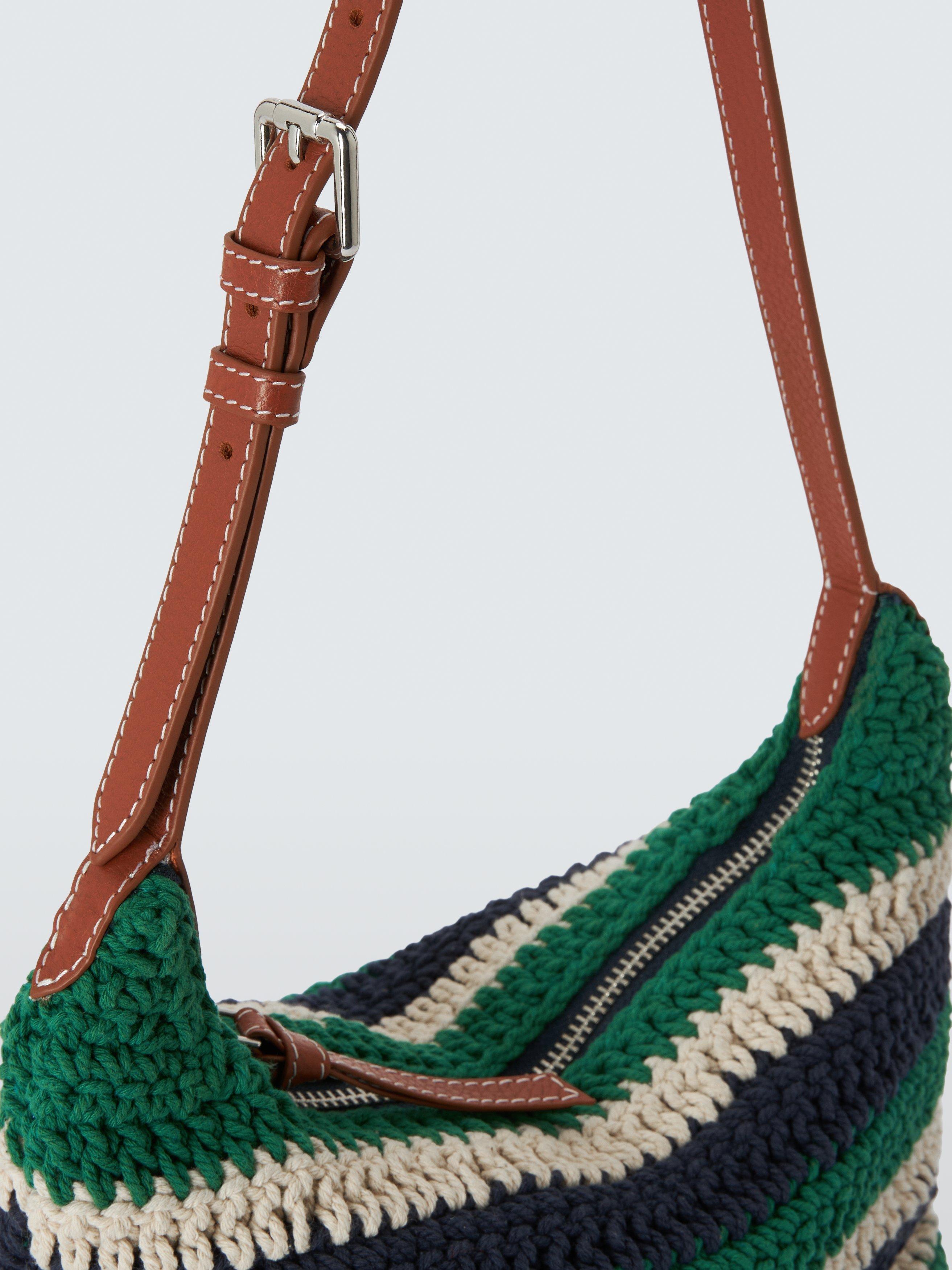 John Lewis knitted mini tote bag green navy striped (British brand)