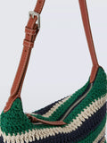 John Lewis knitted mini tote bag green navy striped (British brand)
