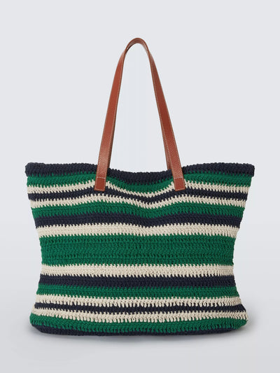 John Lewis John Lewis Knitted Cotton Tote Bag, Multi Green/Navy- Buy online at McGrocer