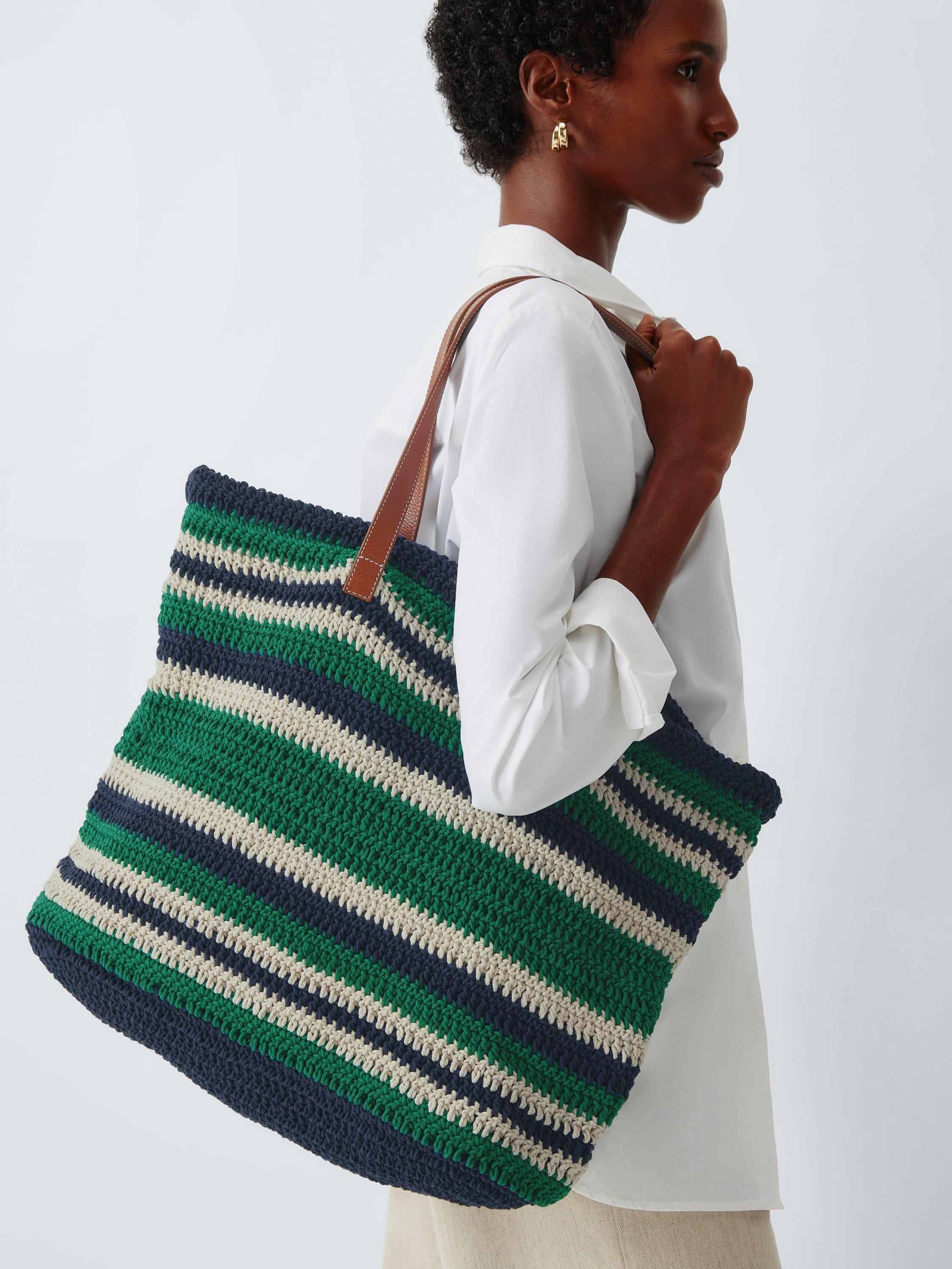 John Lewis striped cotton tote bag green navy - British product