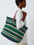 John Lewis striped cotton tote bag green navy - British product