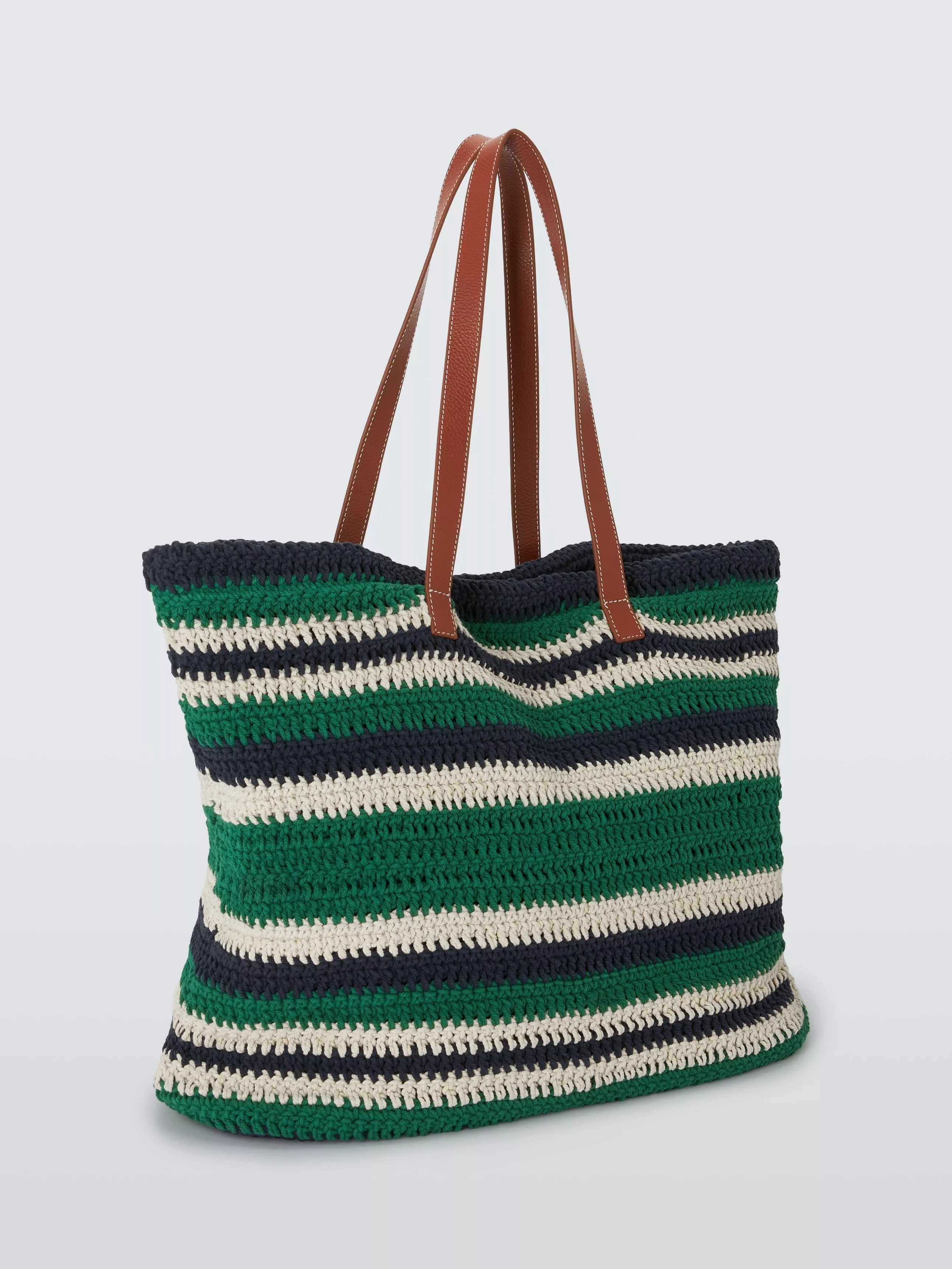 John Lewis striped cotton tote bag green navy - British product