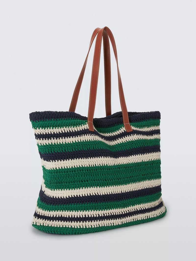 John Lewis striped cotton tote bag green navy - British product
