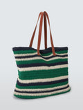 John Lewis striped cotton tote bag green navy - British product