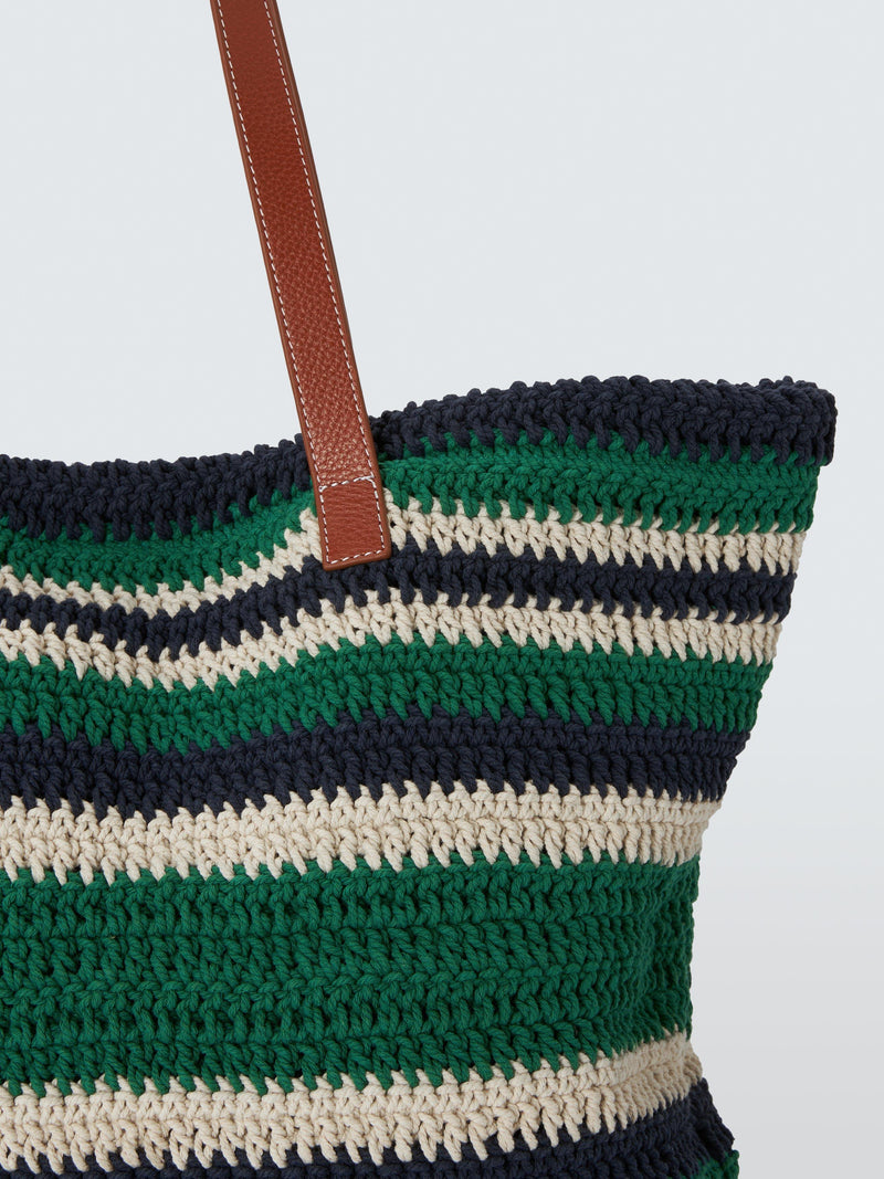 John Lewis striped cotton tote bag green navy - British product