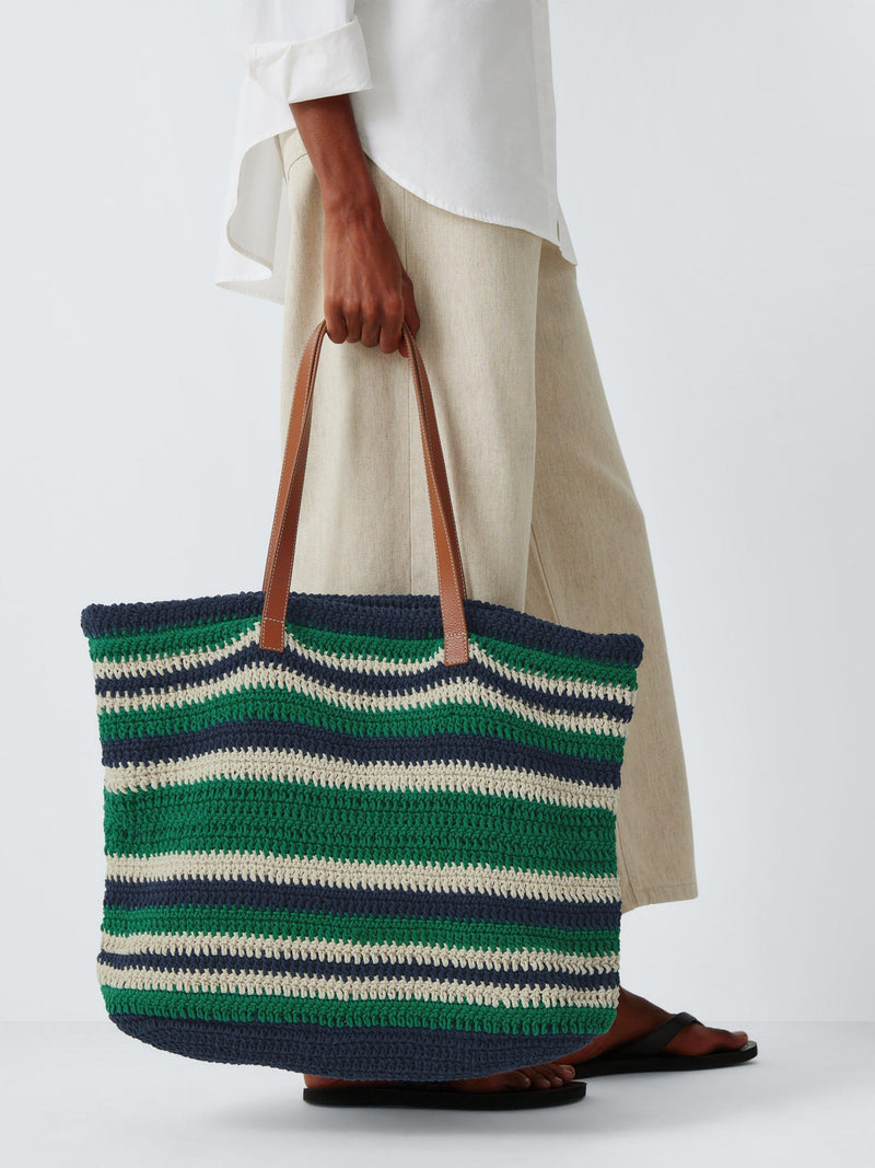 John Lewis striped cotton tote bag green navy - British product
