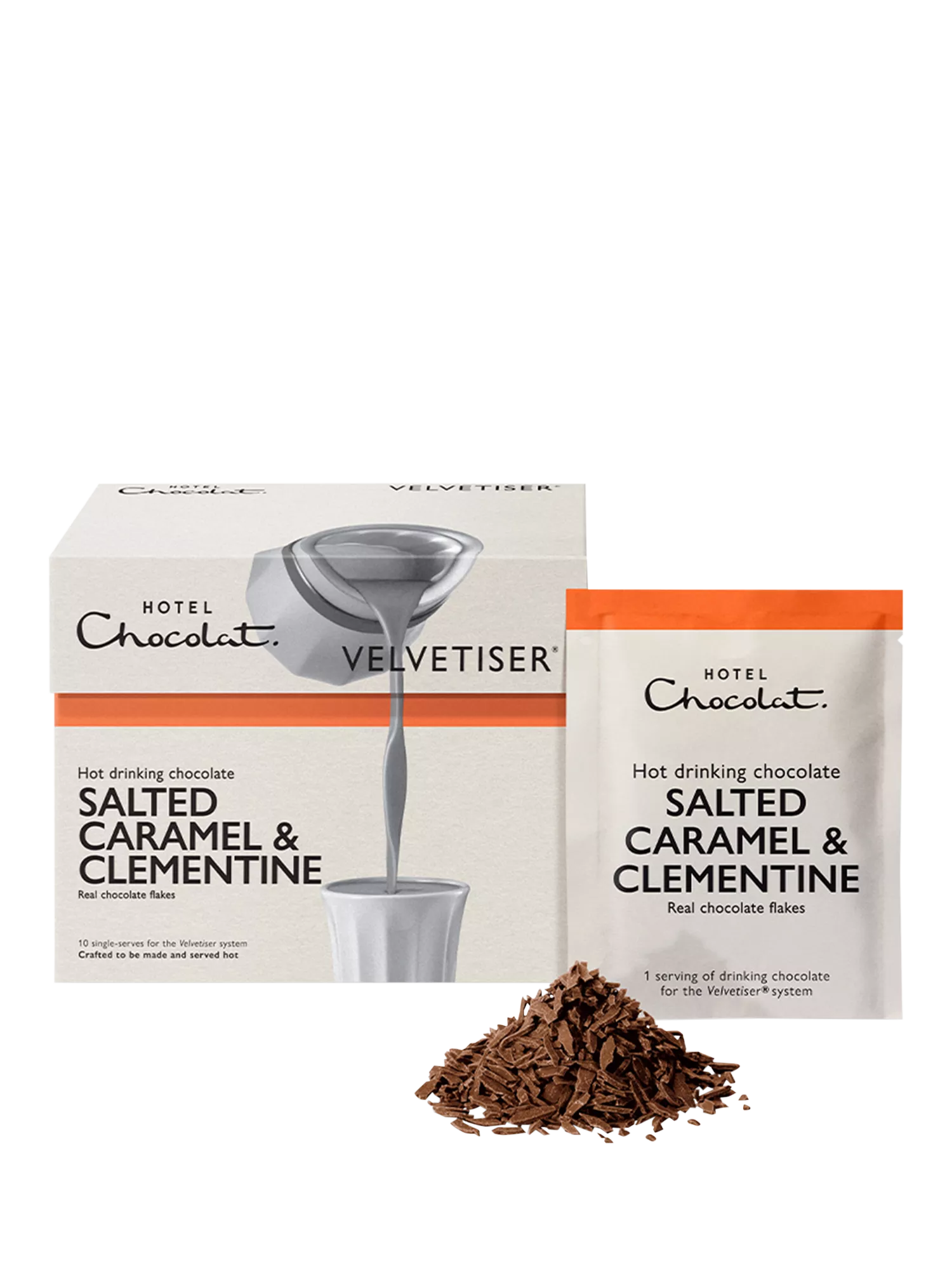 Hotel Chocolat salted caramel and clementine hot chocolate sachets 310g, UK version