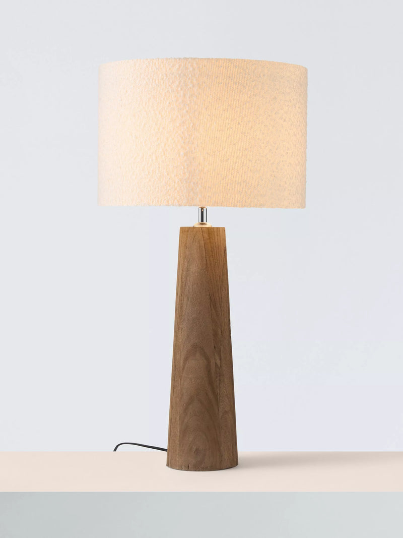 John Lewis Fayola table lamp mangowood boucle shade, imported from the UK