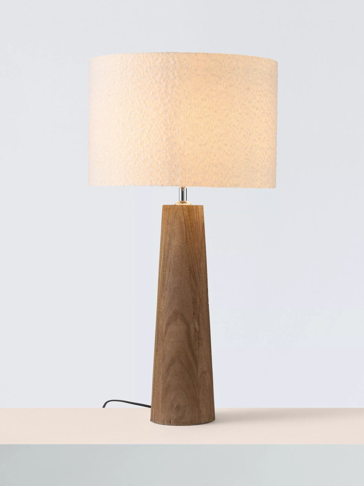 John Lewis Fayola table lamp mangowood boucle shade, imported from the UK