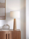 John Lewis Fayola table lamp mangowood boucle shade, imported from the UK