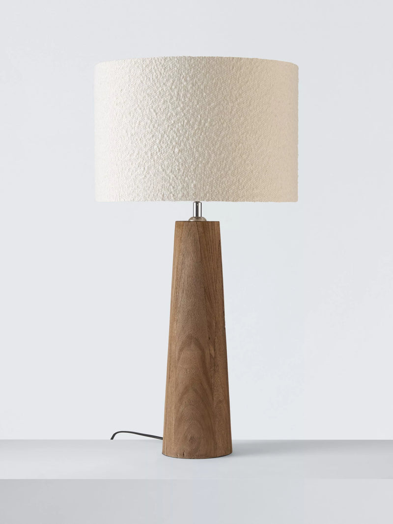 John Lewis Fayola table lamp mangowood boucle shade, imported from the UK
