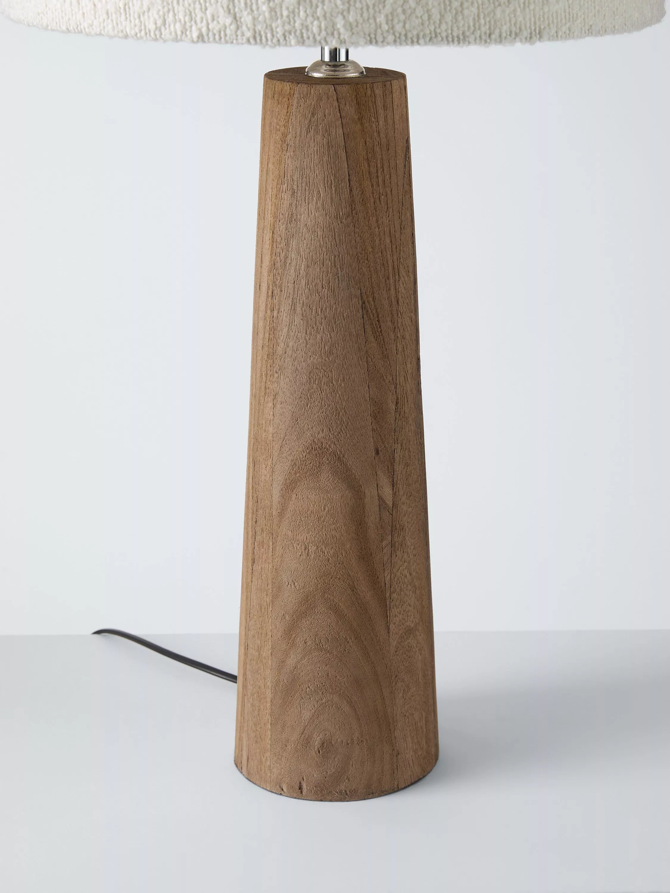John Lewis Fayola table lamp mangowood boucle shade, imported from the UK
