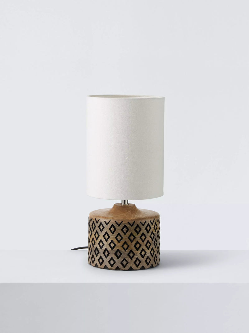 John Lewis wooden table lamp with textured shade, imported from the UK