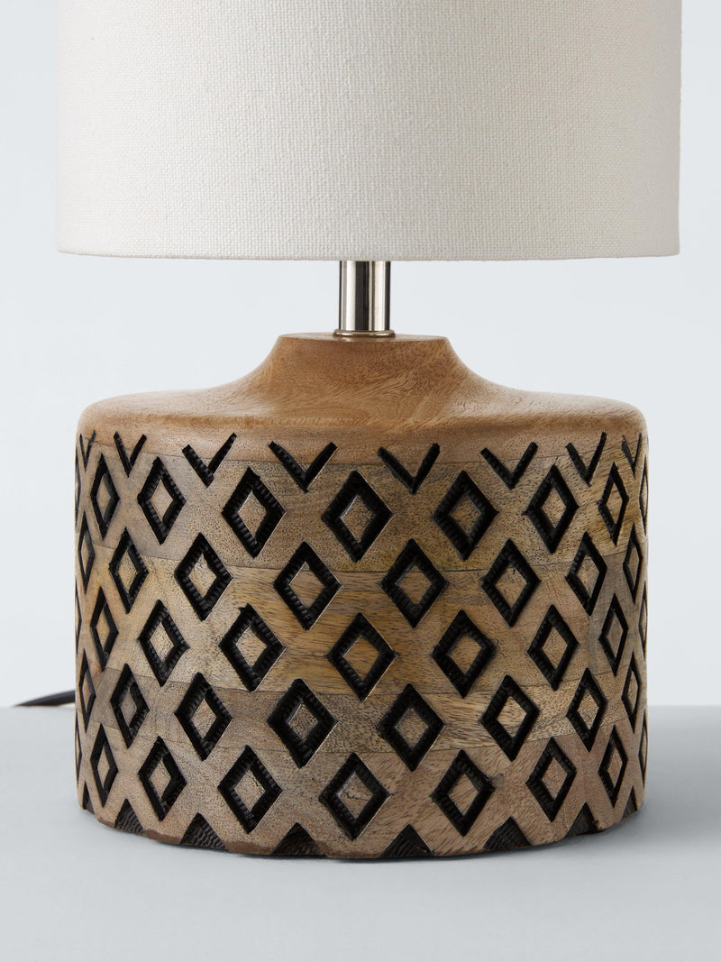 John Lewis wooden table lamp with textured shade, imported from the UK