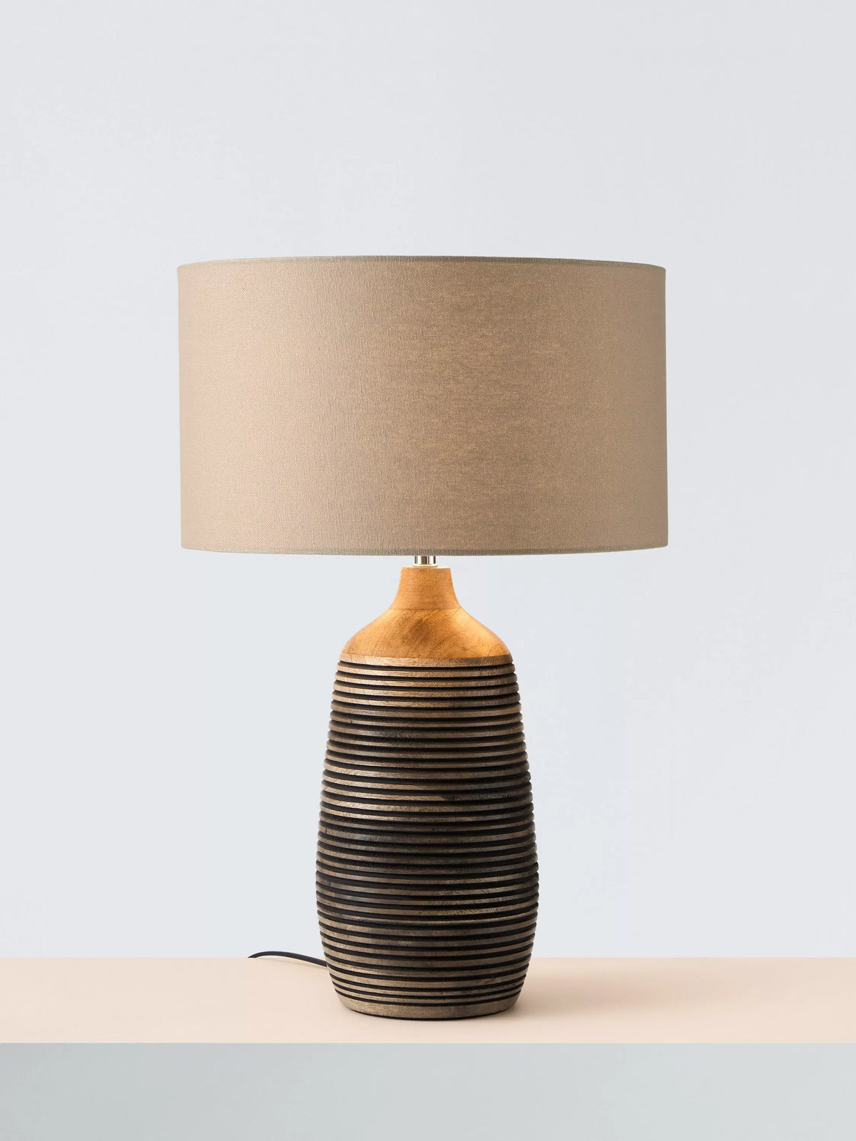 John Lewis mango wood grooved table lamp with linen shade (British brand)