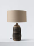 John Lewis mango wood grooved table lamp with linen shade (British brand)