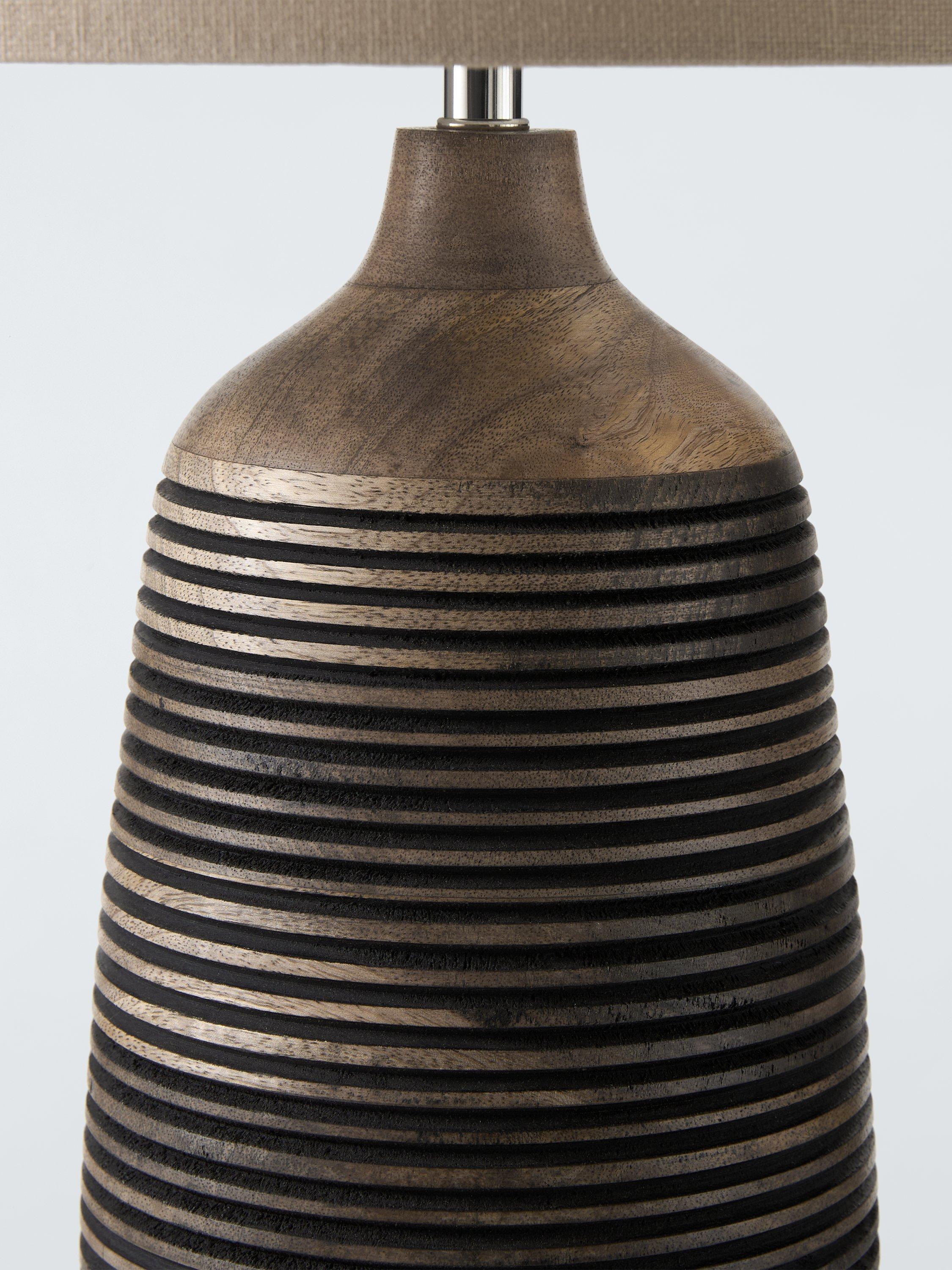 John Lewis mango wood grooved table lamp with linen shade (British brand)