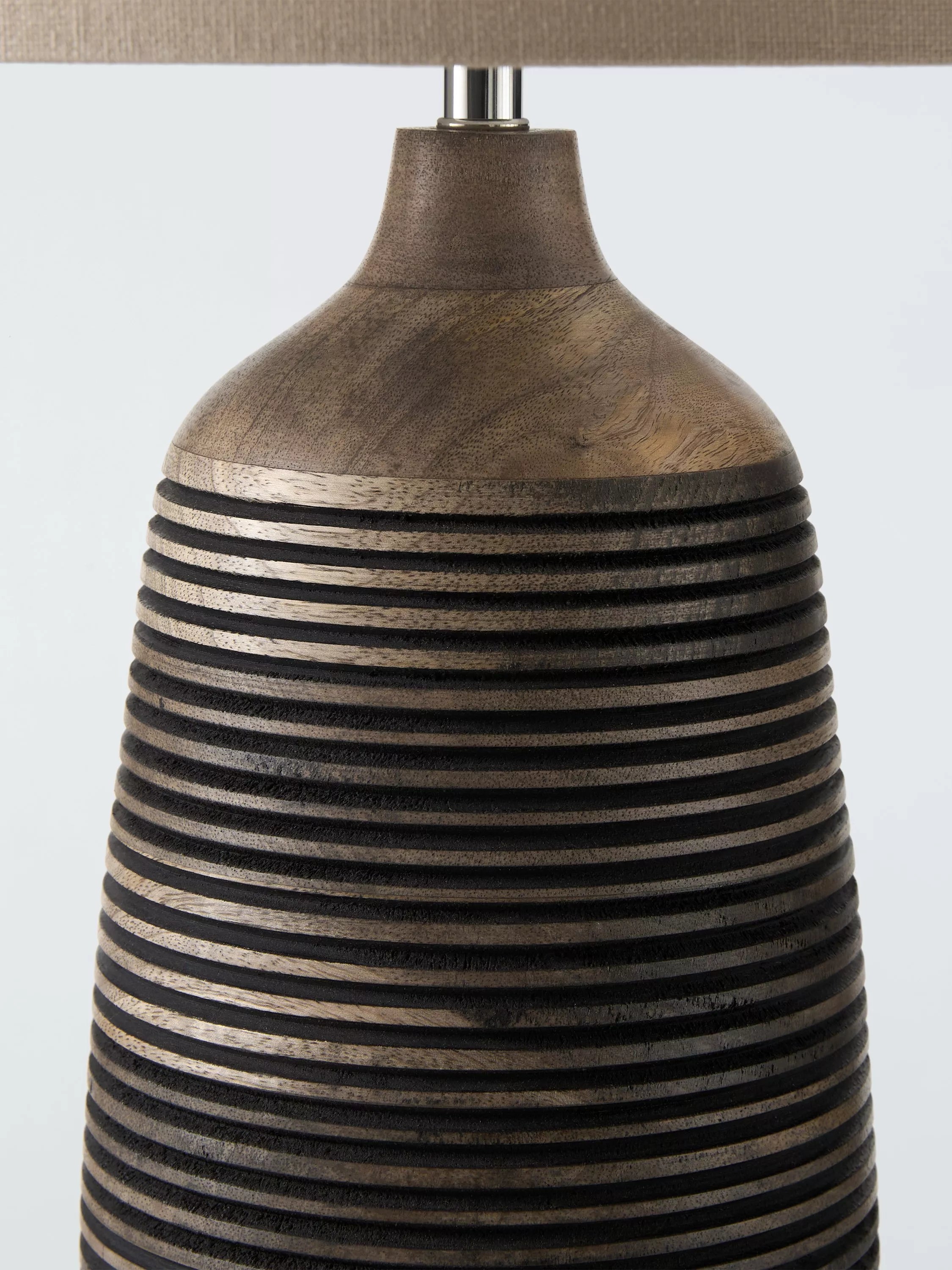 John Lewis mango wood grooved table lamp with linen shade (British brand)