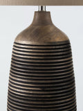 John Lewis mango wood grooved table lamp with linen shade (British brand)