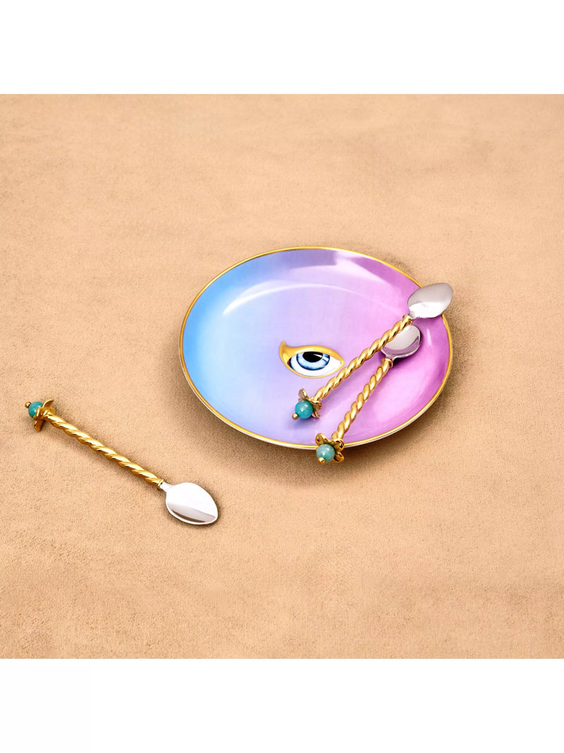 L'OBJET Lito porcelain plate 13cm blue pink, imported from the UK