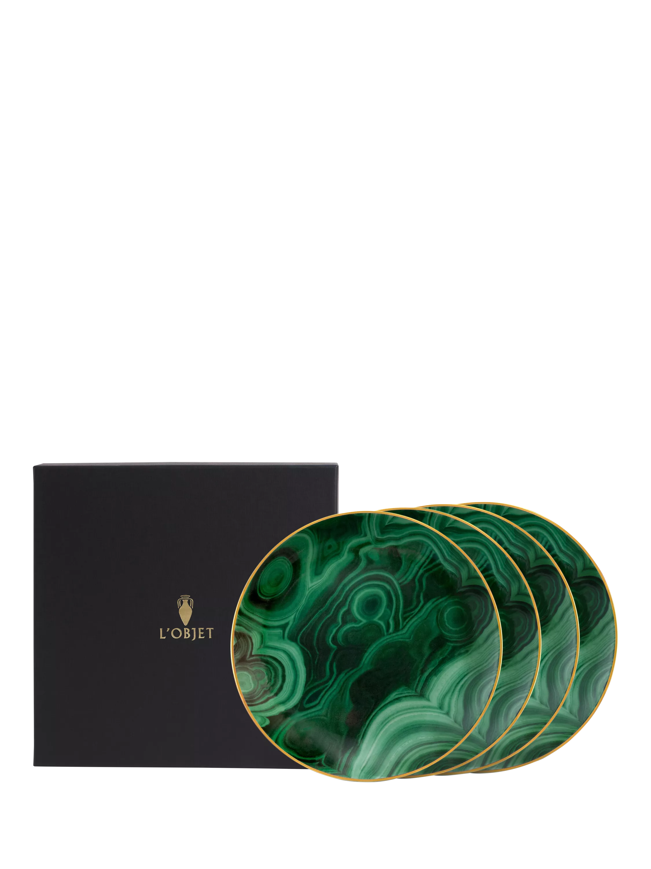 L'OBJET Malachite canape plates 13cm set of 4 - British product
