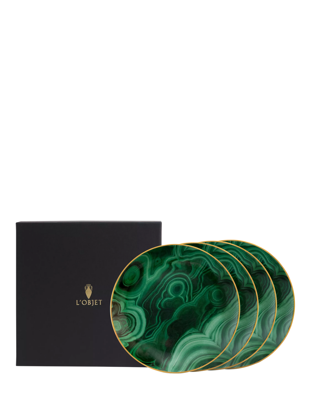 L'OBJET Malachite canape plates 13cm set of 4 - British product
