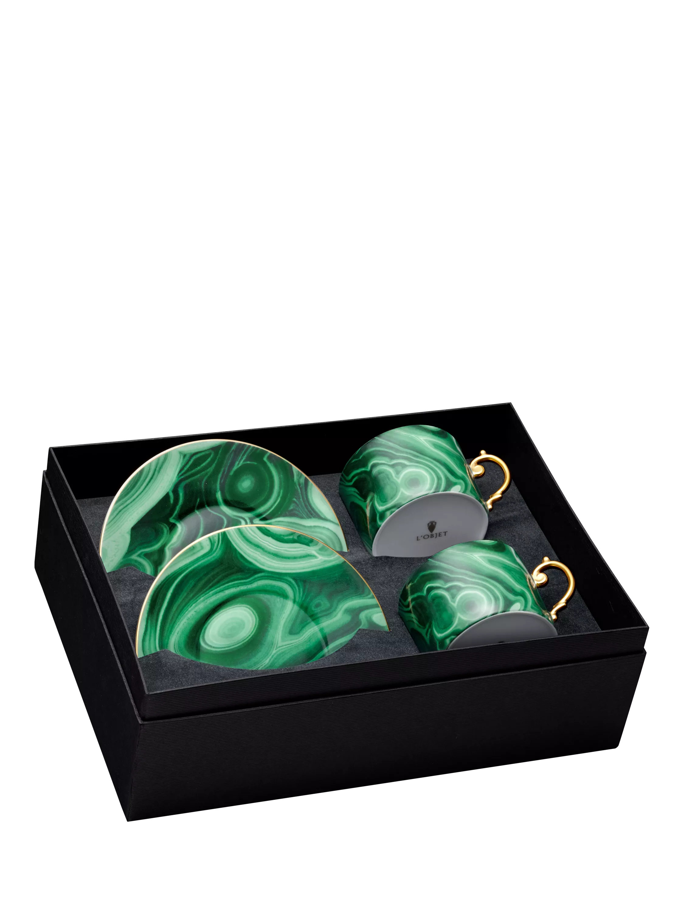 L'OBJET malachite porcelain cups and saucers set of 2 - British product