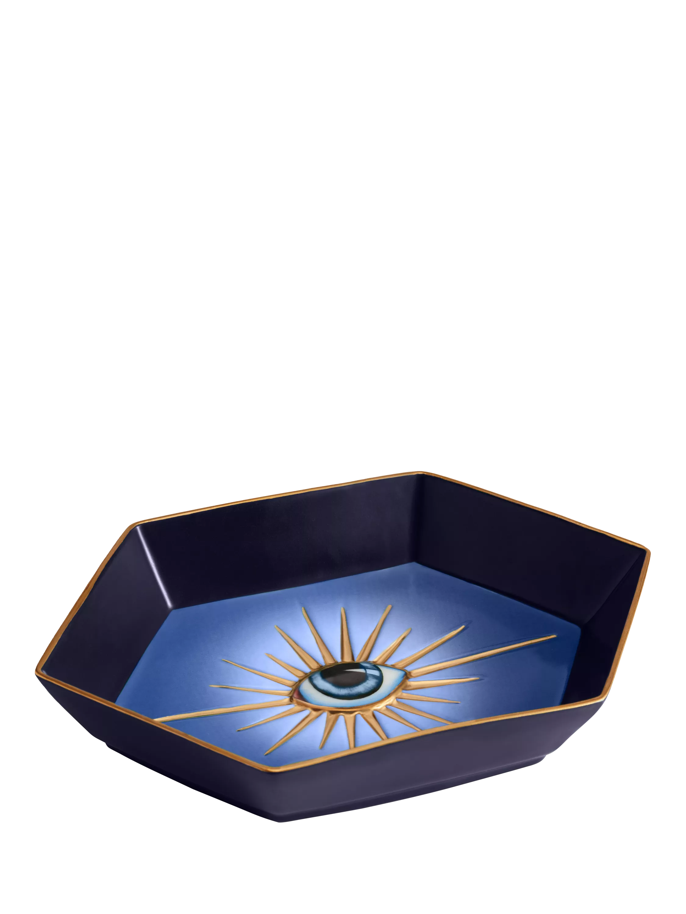 L'OBJET porcelain tray hexagon blue black 15x23cm, imported from the UK
