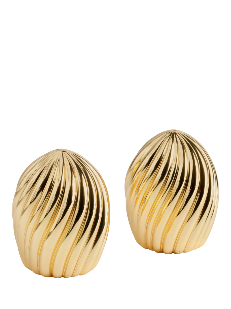 L'OBJET gold plated brass salt and pepper shakers set of 2, imported from the UK