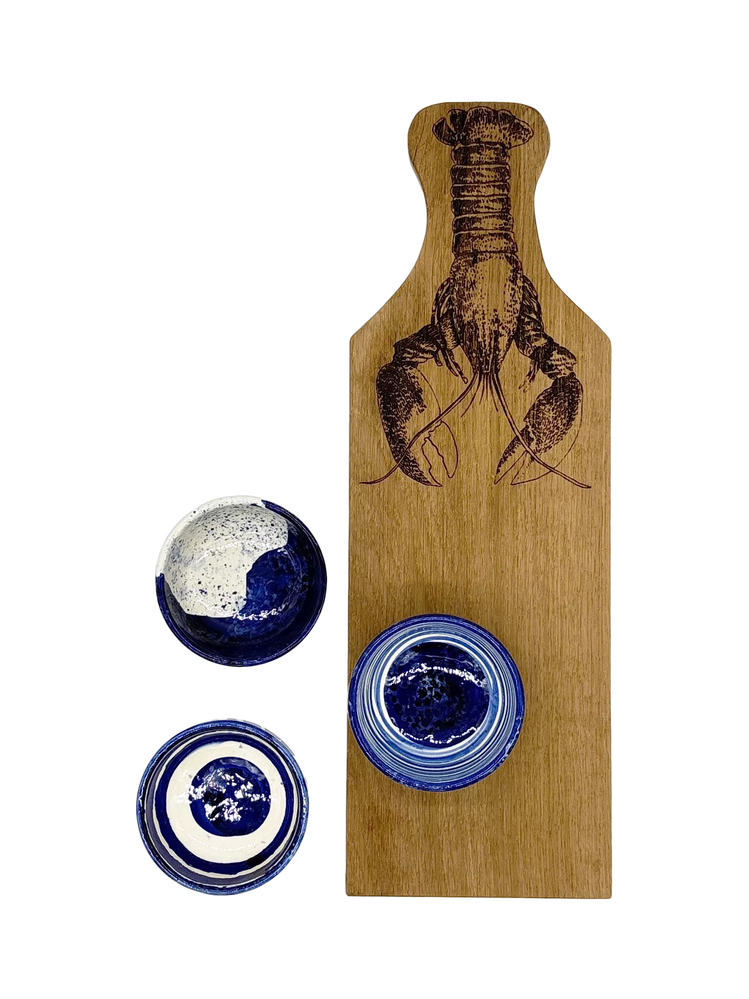 Selbrae House stoneware dip bowls and oak serving board 53cm - British product