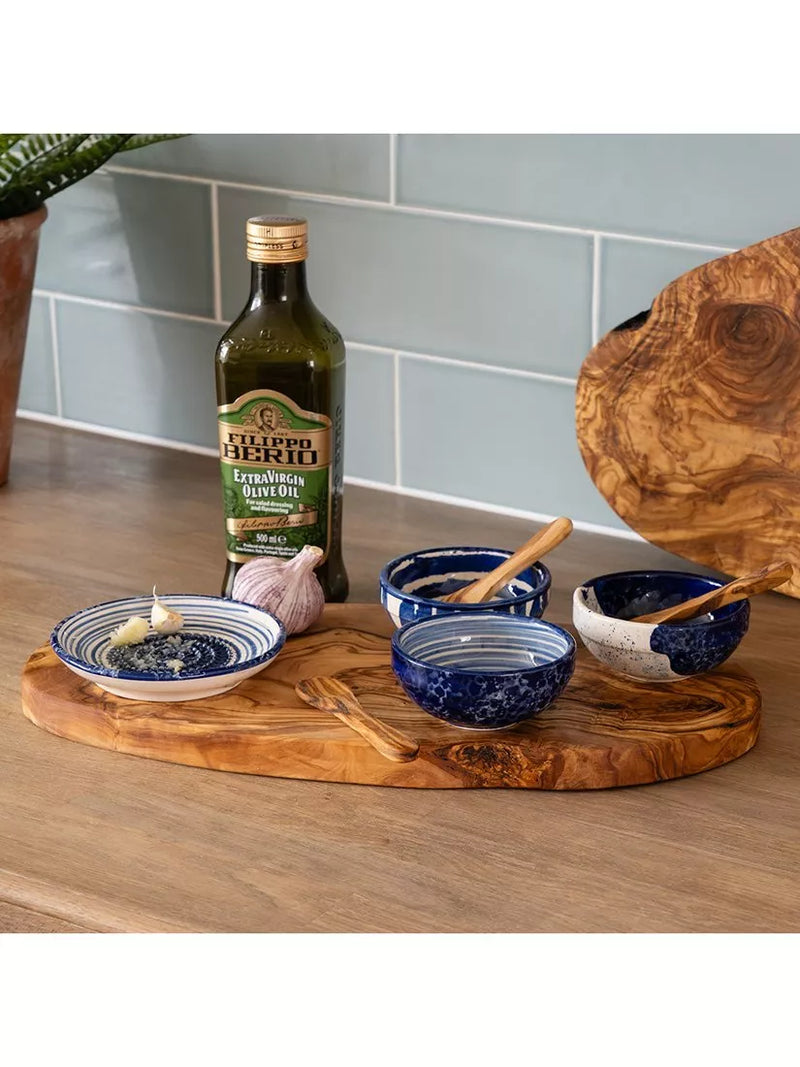 Selbrae House artisan stoneware bowl set with olive wood spoons, UK version
