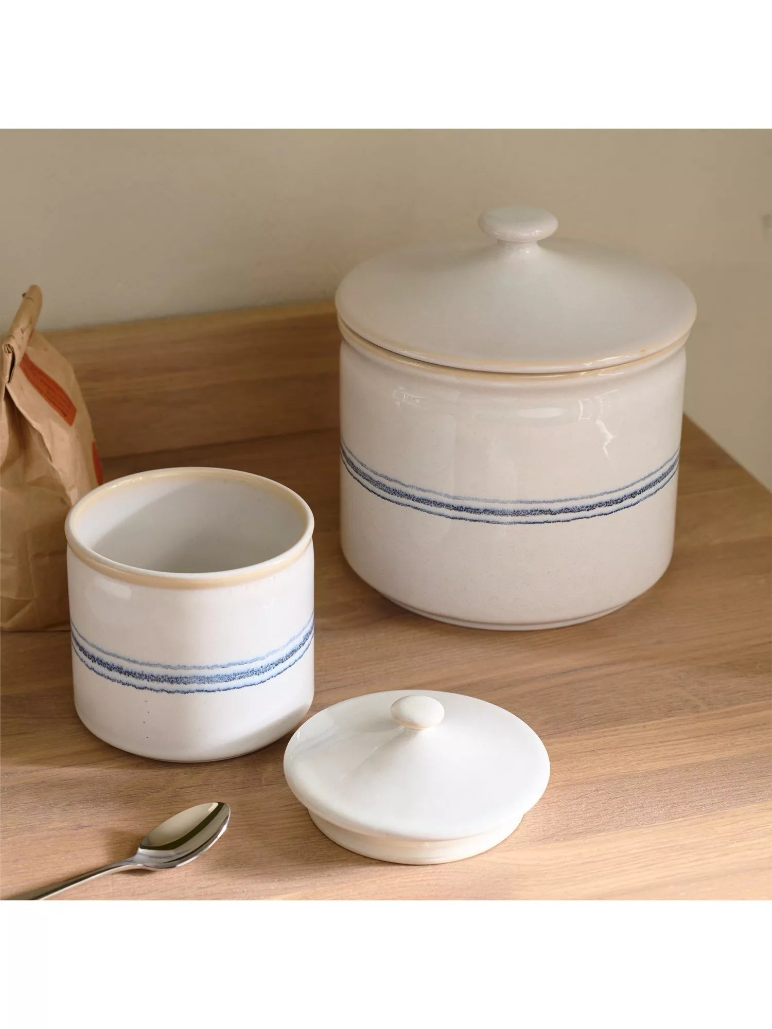 Neptune Melbury stoneware storage jar natural navy - British product