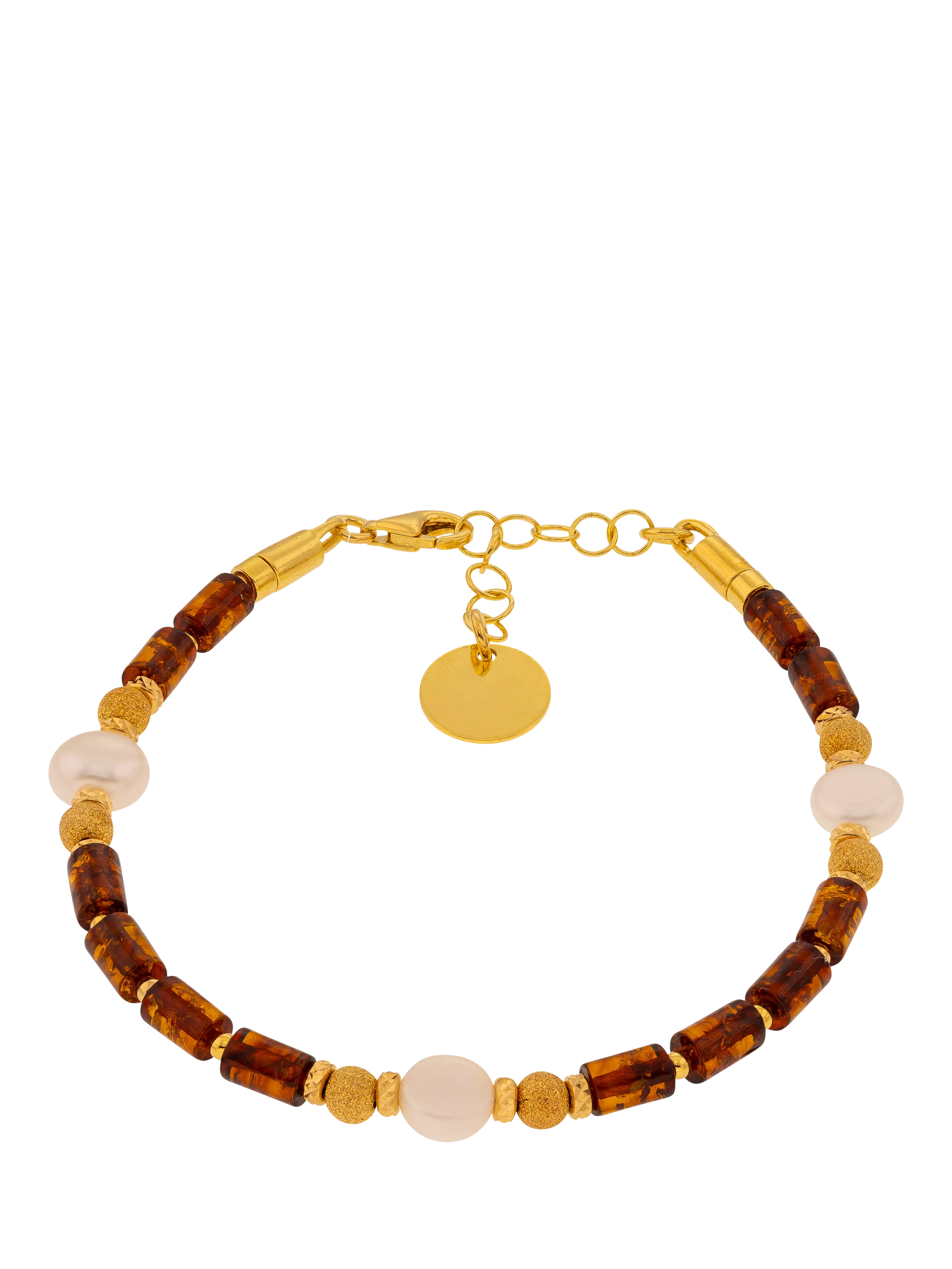 Be-Jewelled beaded bracelet with cognac amber and pearl - British product