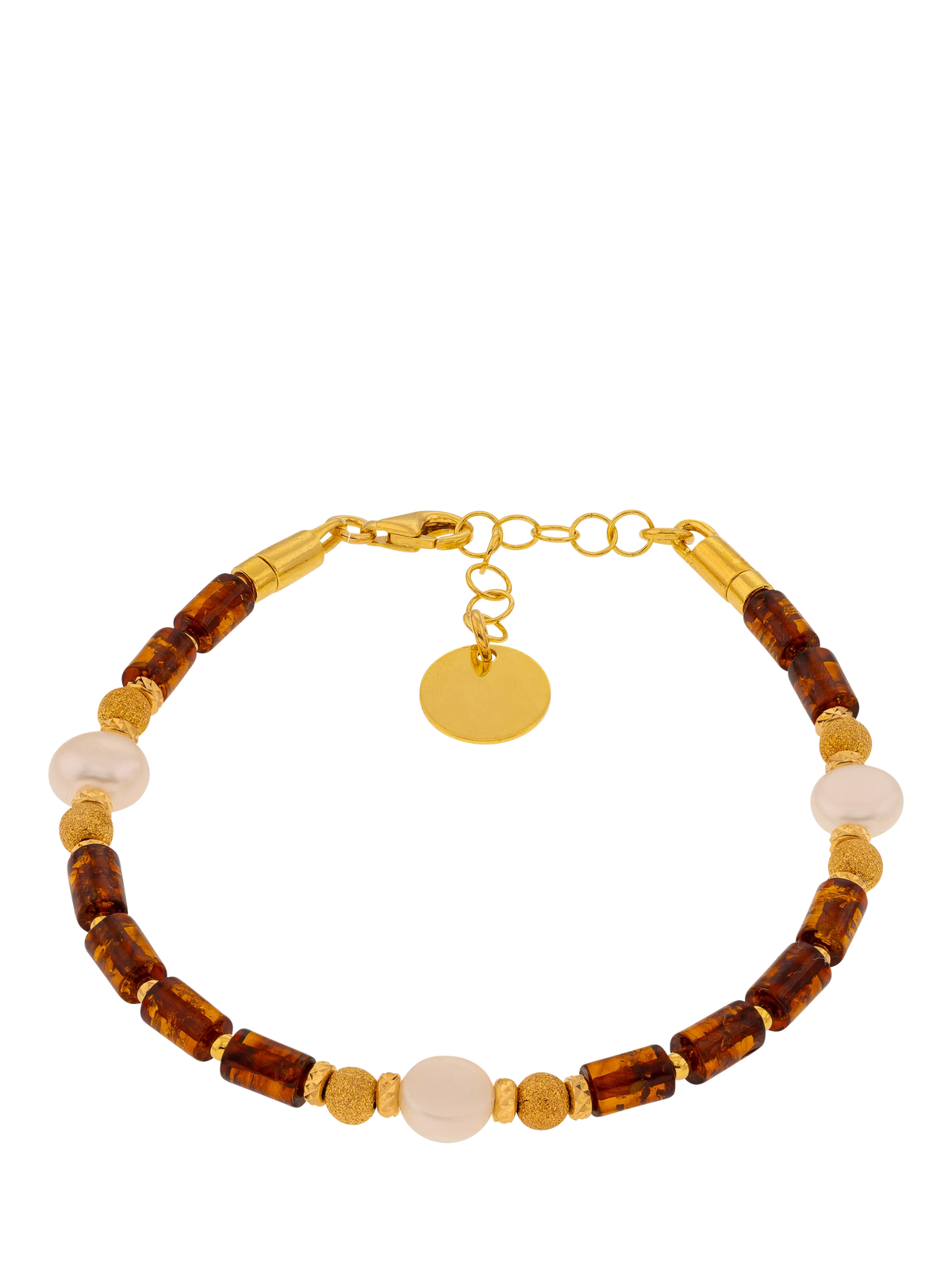 Be-Jewelled beaded bracelet with cognac amber and pearl - British product