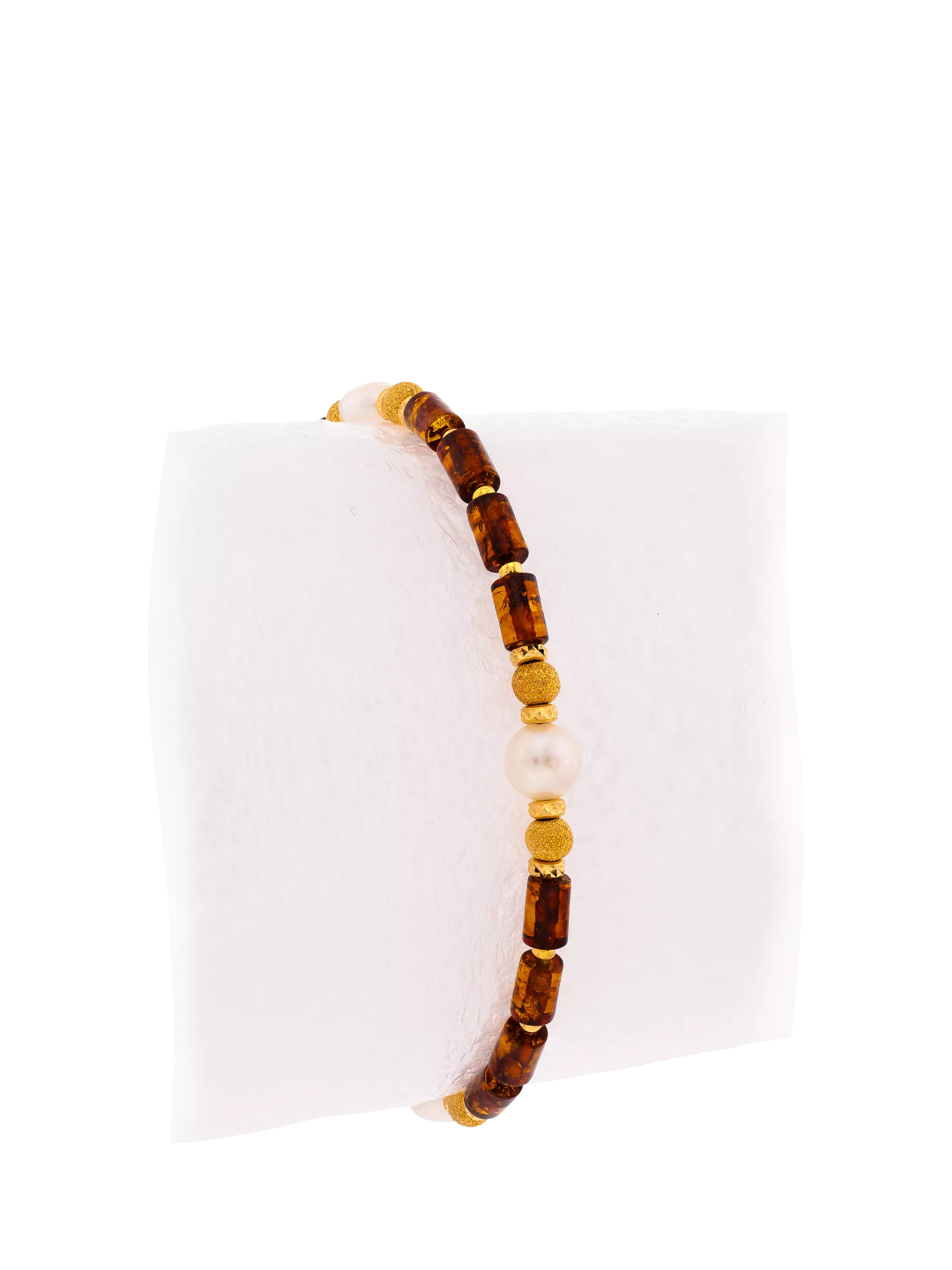 Be-Jewelled beaded bracelet with cognac amber and pearl - British product