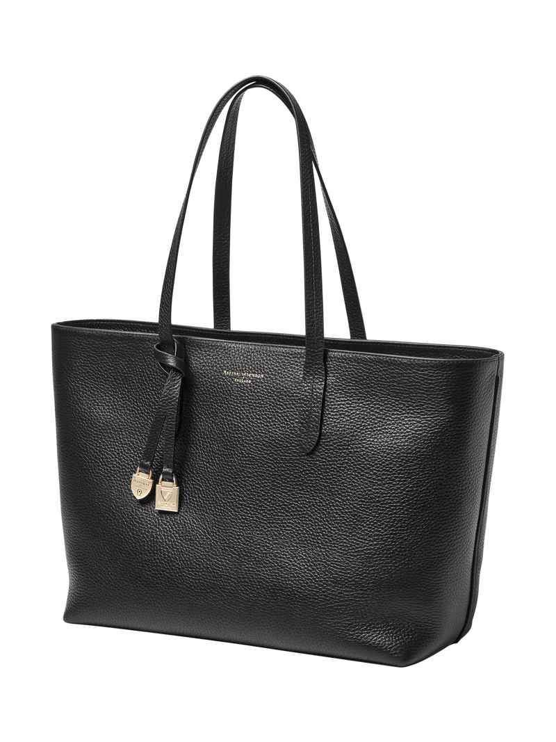 Aspinal of London East West leather tote bag black - British product