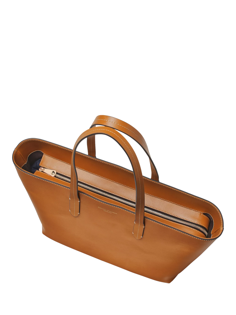 Aspinal of London East West Leather Tote Bag in Tan - British product