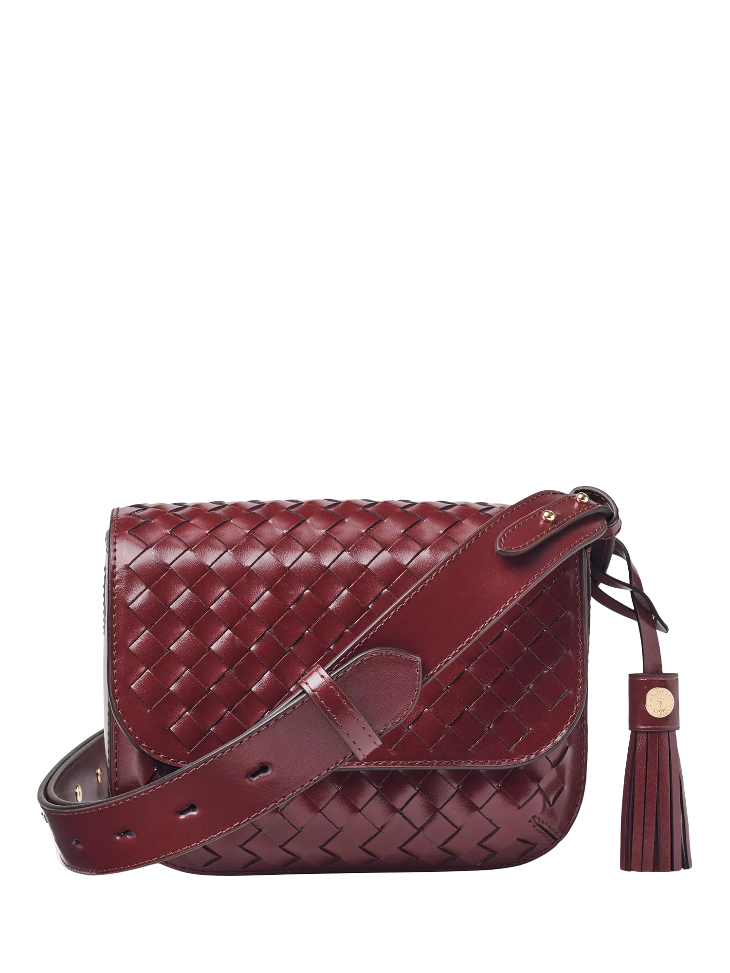 Aspinal of London crossbody bag burgundy woven leather, imported from the UK