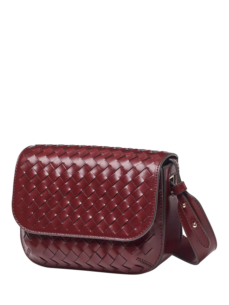 Aspinal of London crossbody bag burgundy woven leather, imported from the UK
