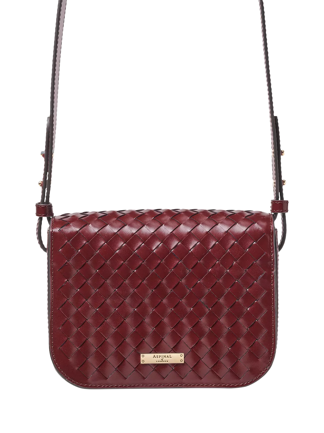 Aspinal of London crossbody bag burgundy woven leather, imported from the UK