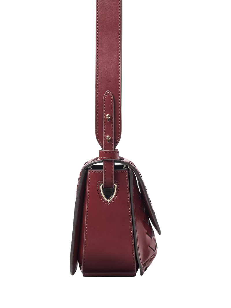 Aspinal of London crossbody bag burgundy woven leather, imported from the UK