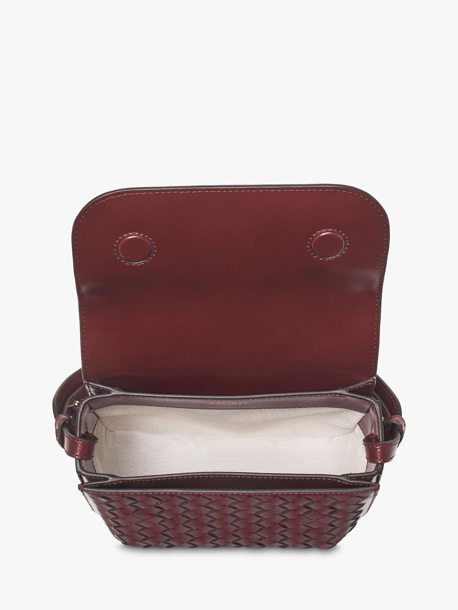 Aspinal of London crossbody bag burgundy woven leather, imported from the UK