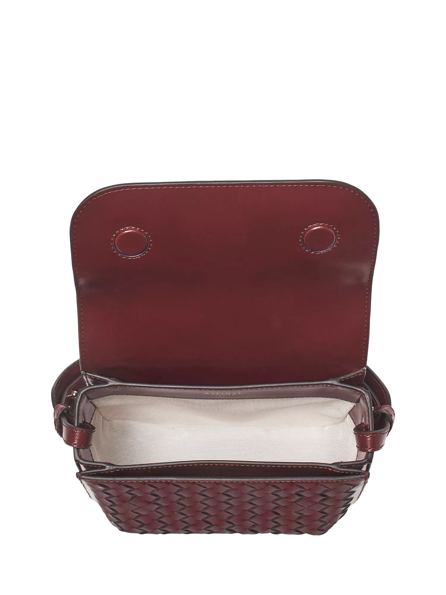 Aspinal of London crossbody bag burgundy woven leather, imported from the UK