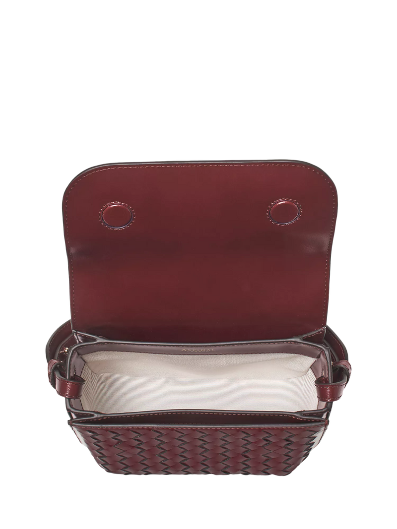 Aspinal of London crossbody bag burgundy woven leather, imported from the UK