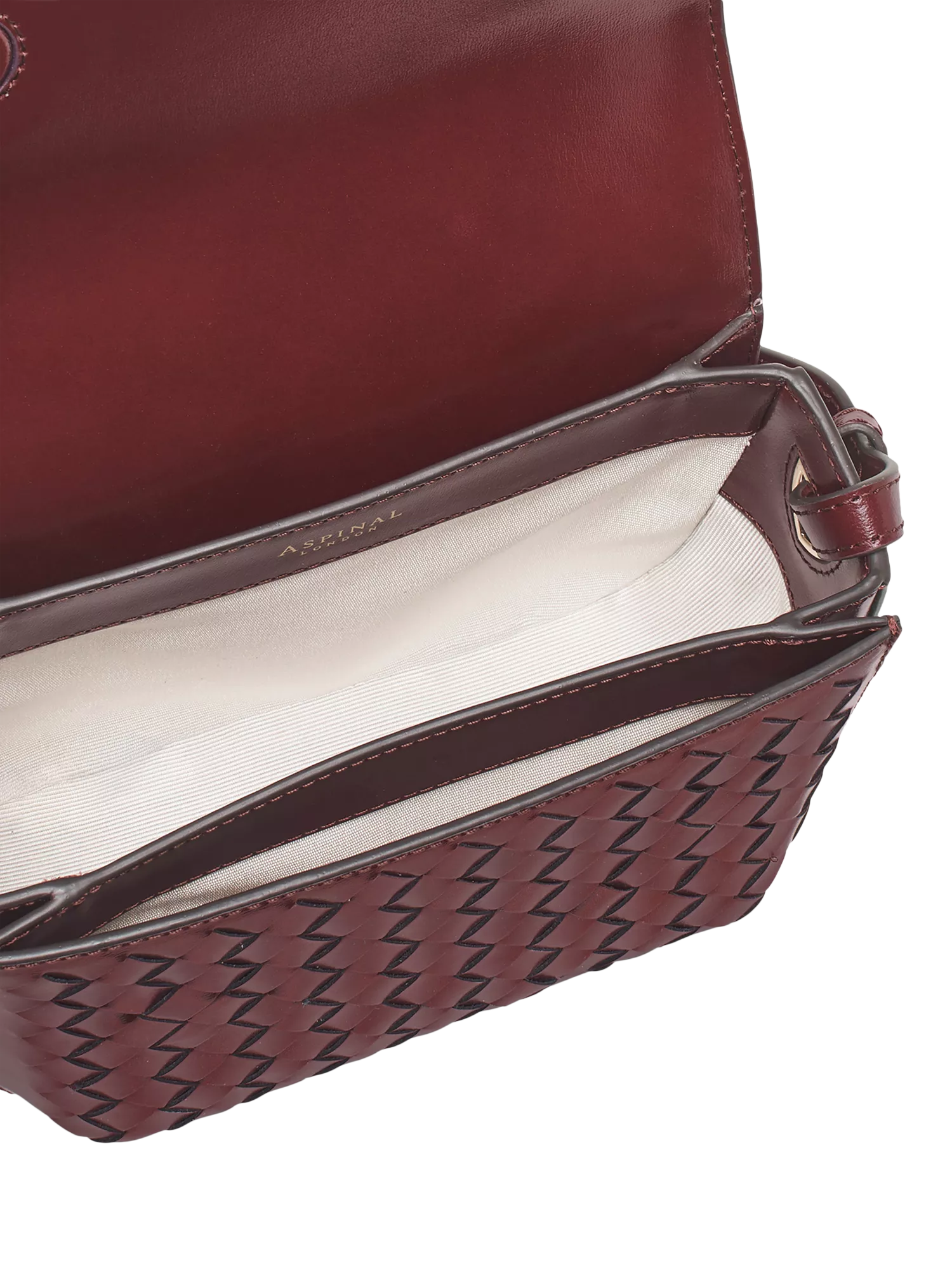 Aspinal of London crossbody bag burgundy woven leather, imported from the UK