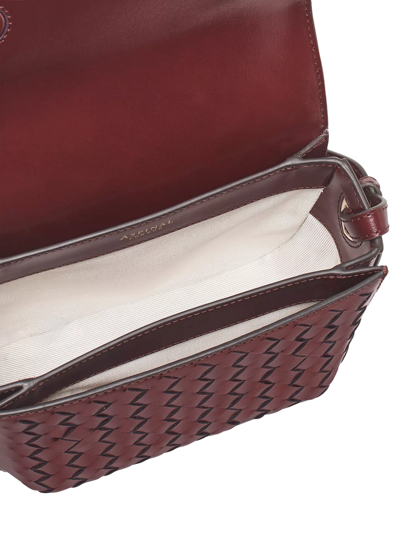 Aspinal of London crossbody bag burgundy woven leather, imported from the UK