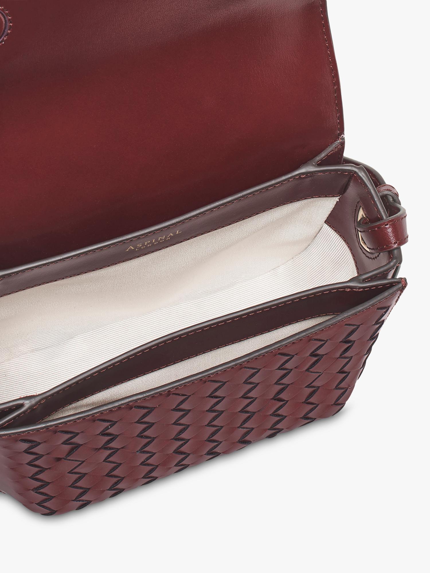 Aspinal of London crossbody bag burgundy woven leather, imported from the UK